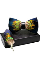 Load image into Gallery viewer, Blue Green &amp; Orange Feather Bowtie
